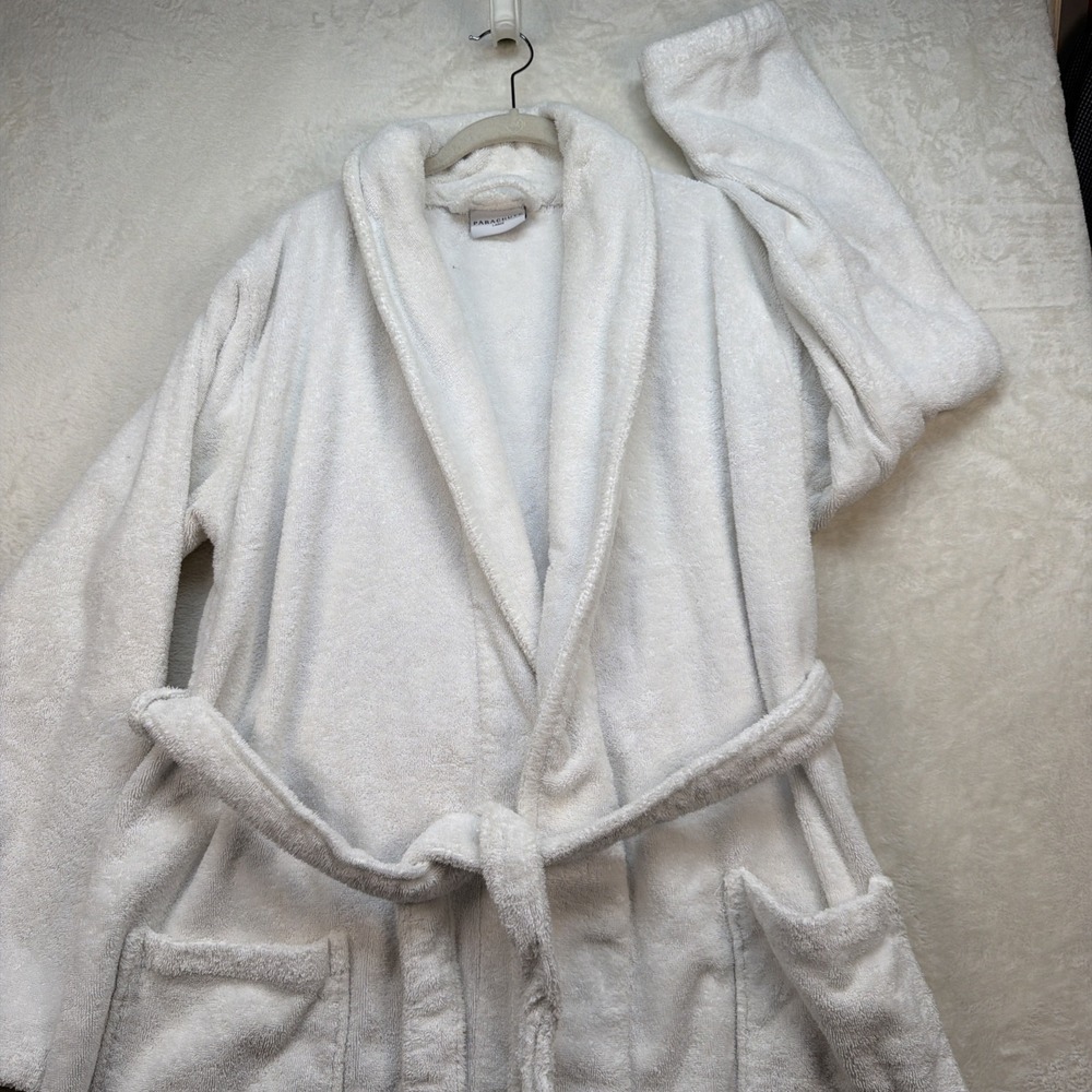 Parachute Terry Cloth Bath Robe Mens Large White Spa Hotel Cotton Belted - Picture 2 of 10